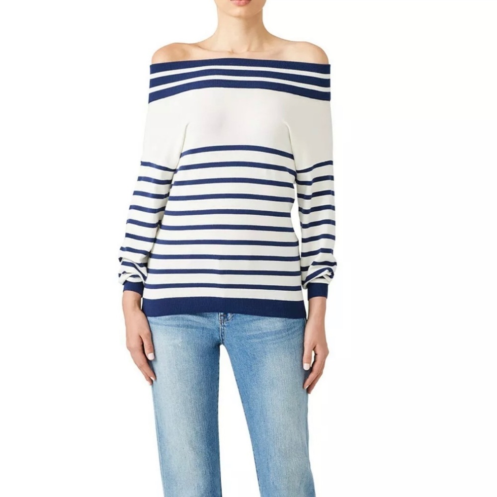 Fuzzi Striped Off Shoulder Sweater